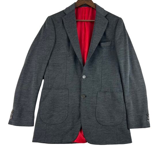 Holland & Sherry Blazer Mens Size 42R Gray Two-Button Merino Wool Red Lining - Picture 1 of 10